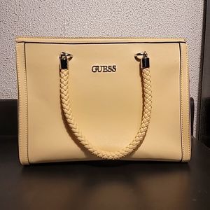 Guess Yellow Faux Leather Braided Handles W/ Shoulder Strap.